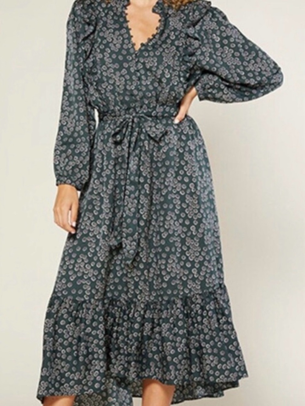 NWT Outerknown Floral Midi Dress SZ Small Button Front Tie Waist Boho